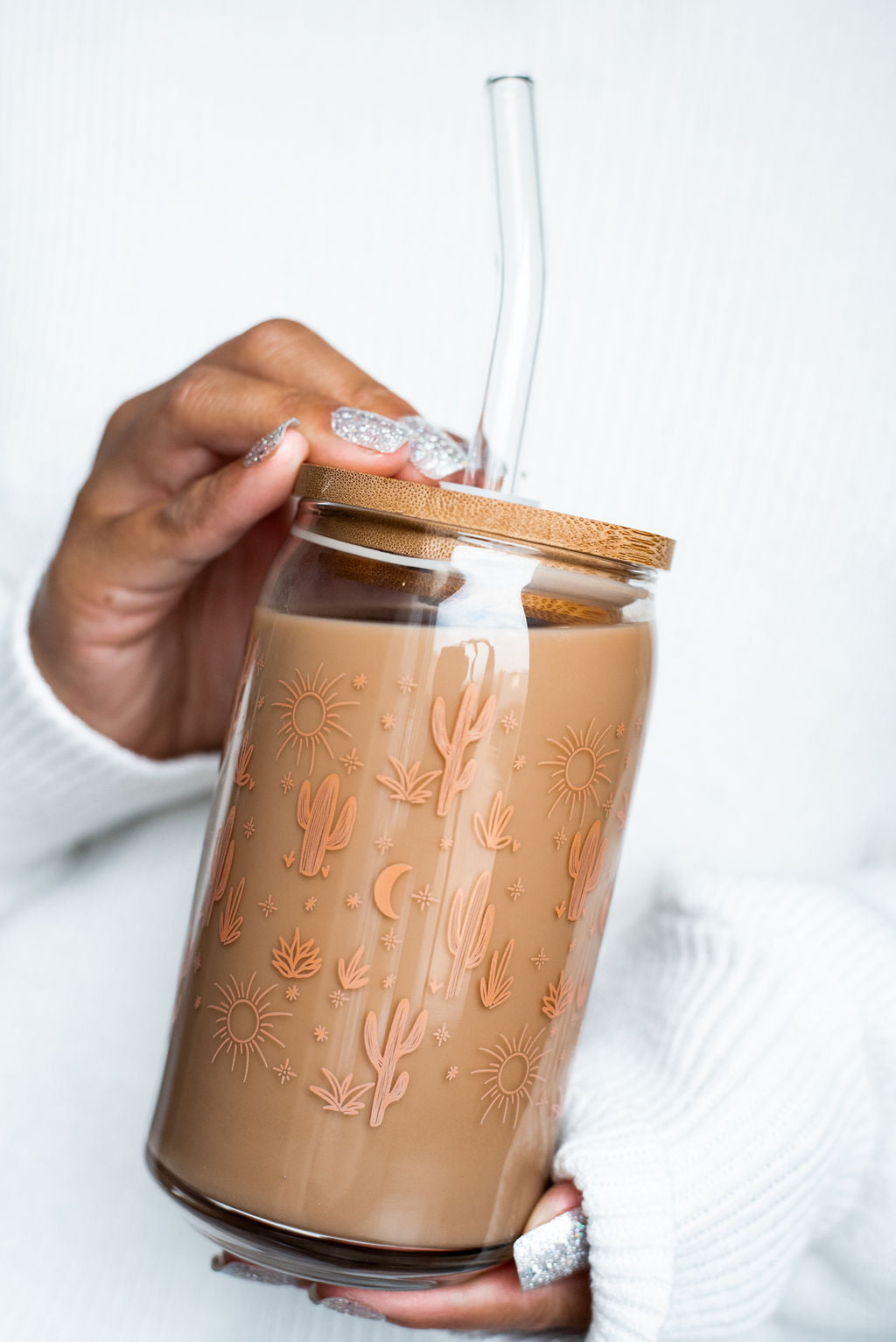 Cactus Glass Can with Bamboo Lid and Straw