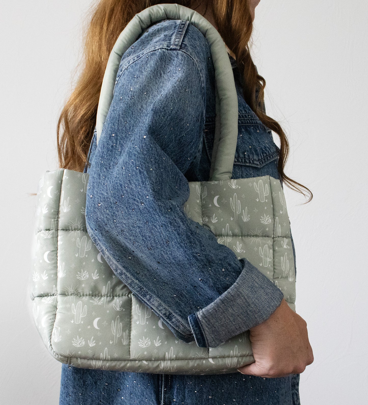 Quilted Puffer Tote Bag, Cactus Cloud Bag