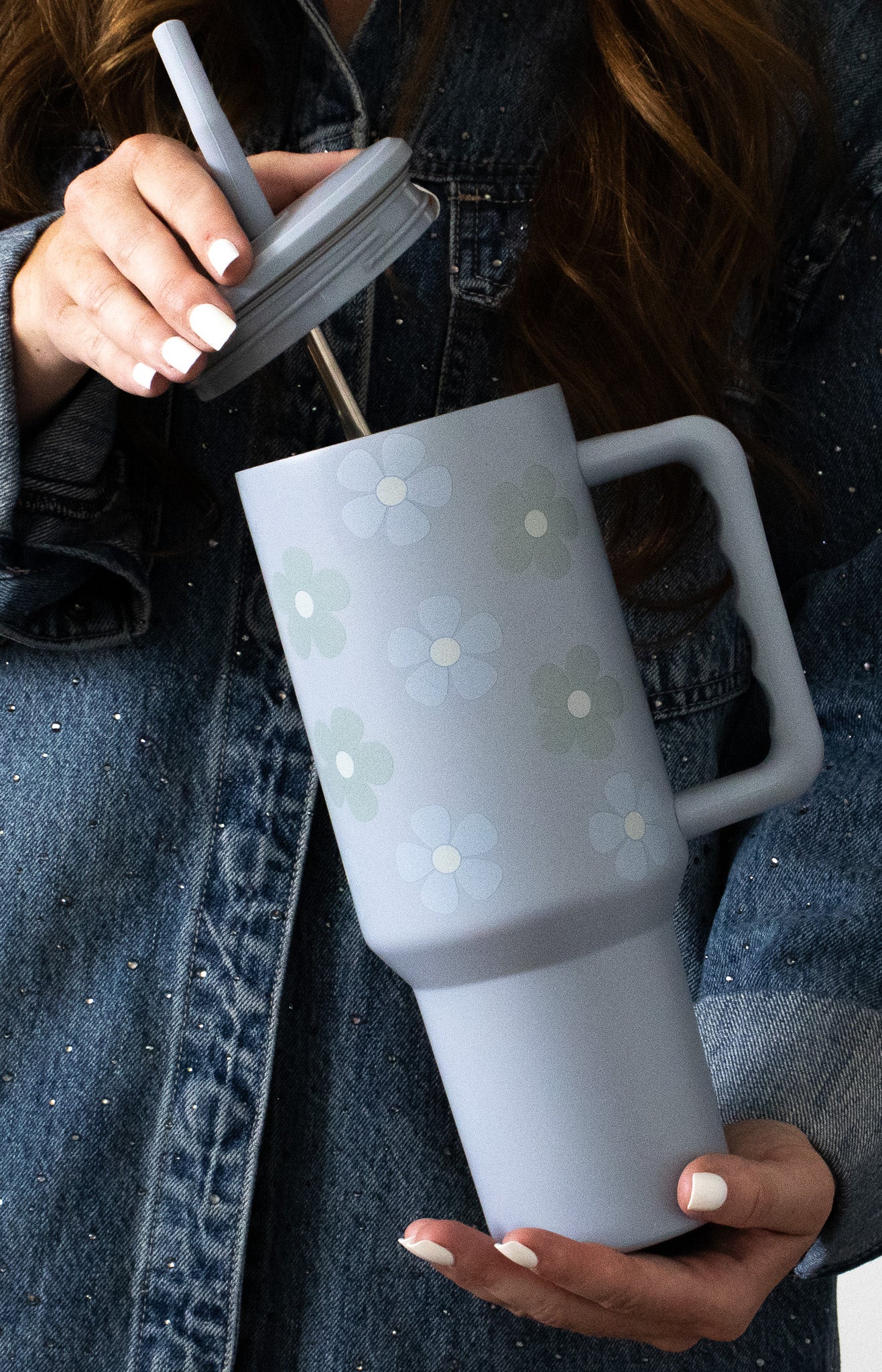 40oz Tumbler, Daisy Flower leak Proof Sip-and- Go Tumbler