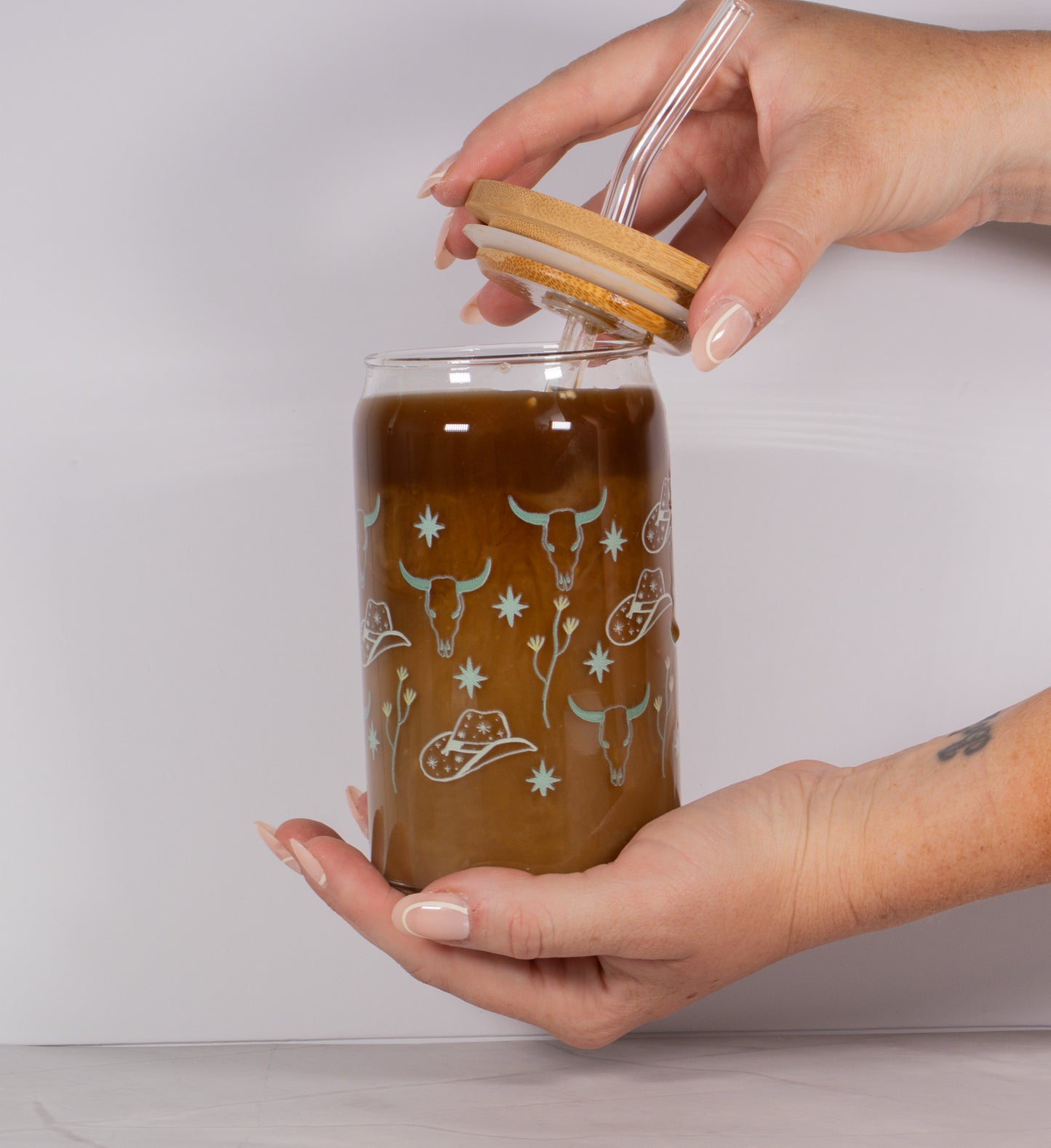 Boho Western Print Glass Can| Western Coffee Mug