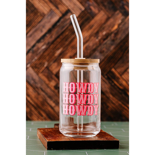 Howdy Glass Can with Bamboo Lid & Straw
