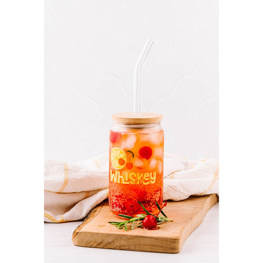 Whiskey Sour Glass Can with Bamboo Lid and Straw