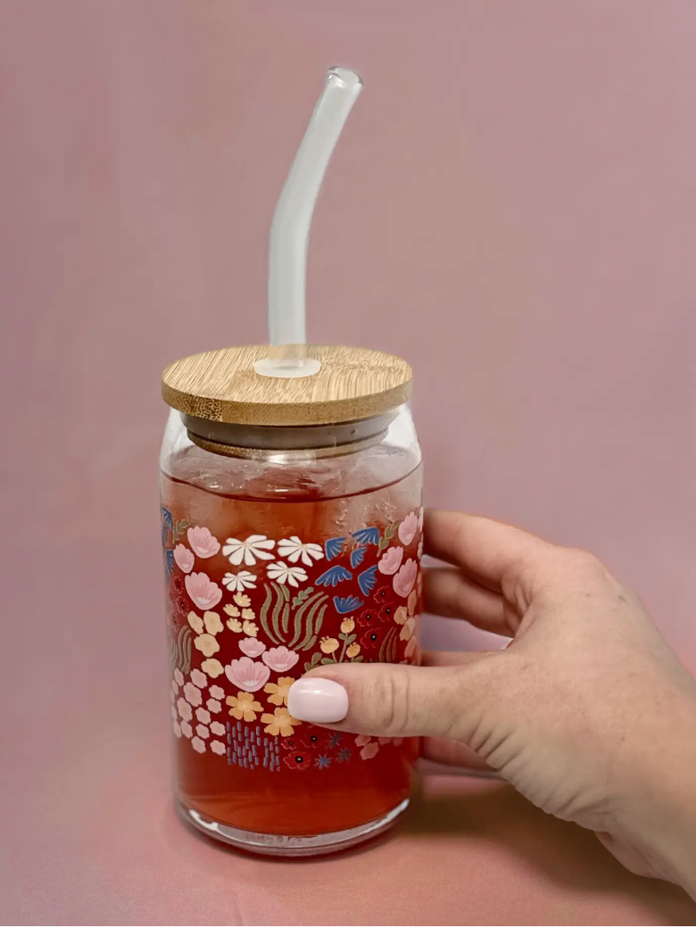 Floral Garden Latte Beer Glass Can