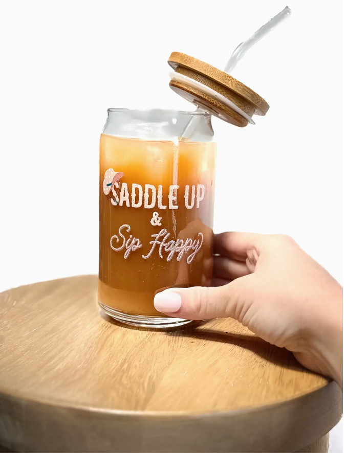 Saddle Up and Sip Happy Western Latte Beer Glass Can